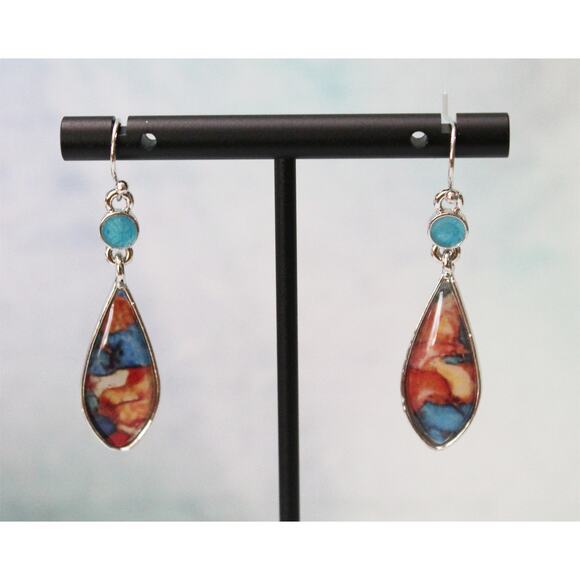 Sterling Silver 925 Earrings with Enameled Swirl Coloring E146 - Picture 1 of 3